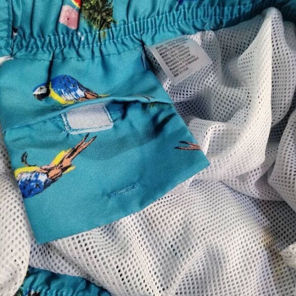 Crown & Ivy Teal Parrot Swim Trunks Mens Sz M - Picture 7 of 8